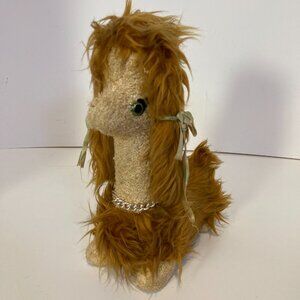 Vintage Dog Poodle Stuffed Animal Plush Toy Tan Brown Chain Collar